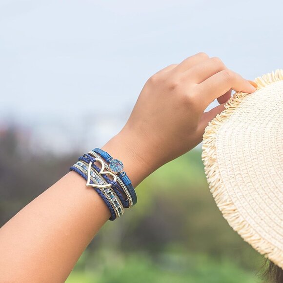 Leather Wrap Bracelets Boho Stackable Cuff Trendy Resin Stone Rhinestone Jewelry - Picture 8 of 9